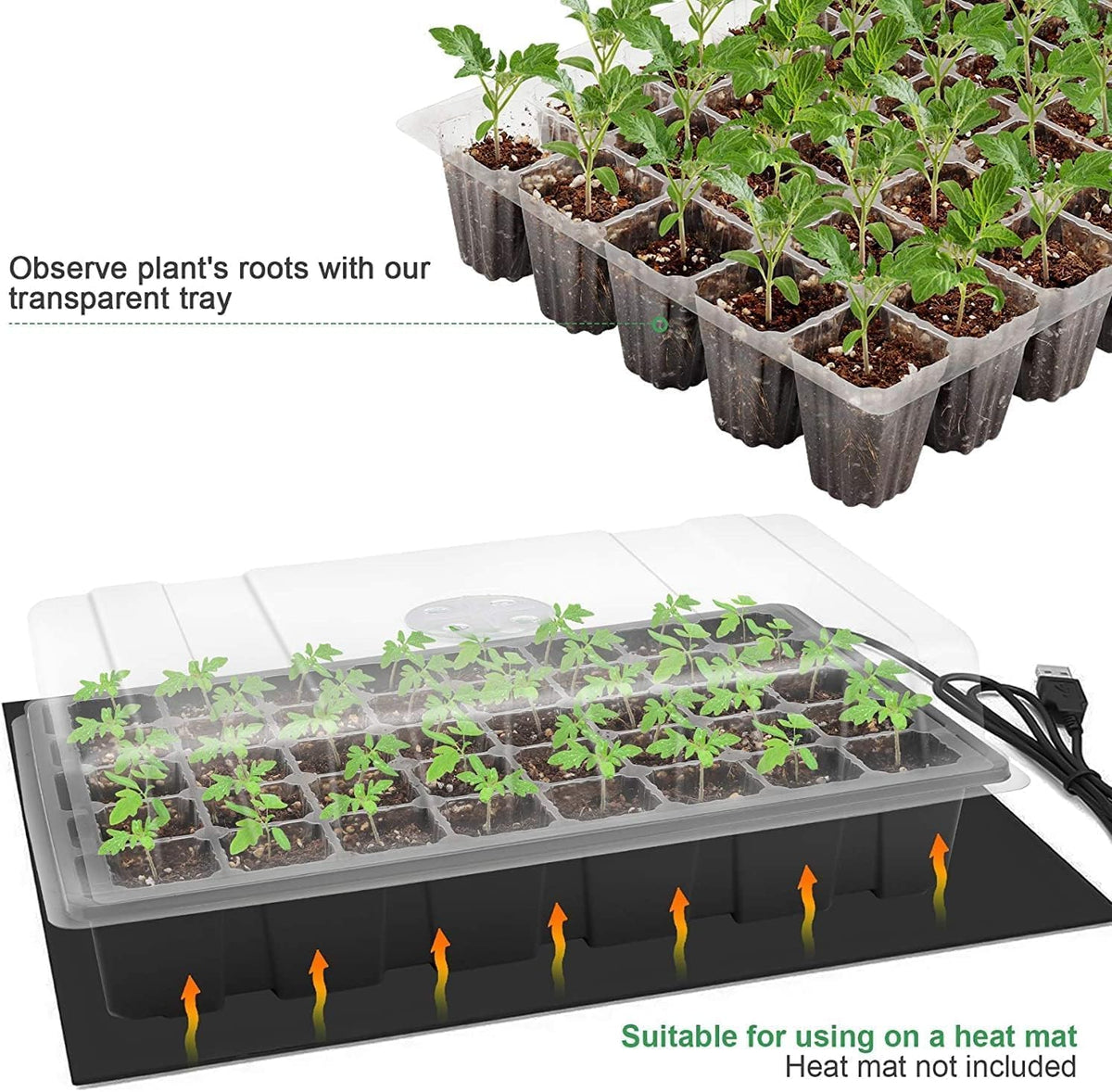 MIXC 5 Pack Seed Starter Tray, 200Cell Mini Propagator Greenhouse Grow Kit