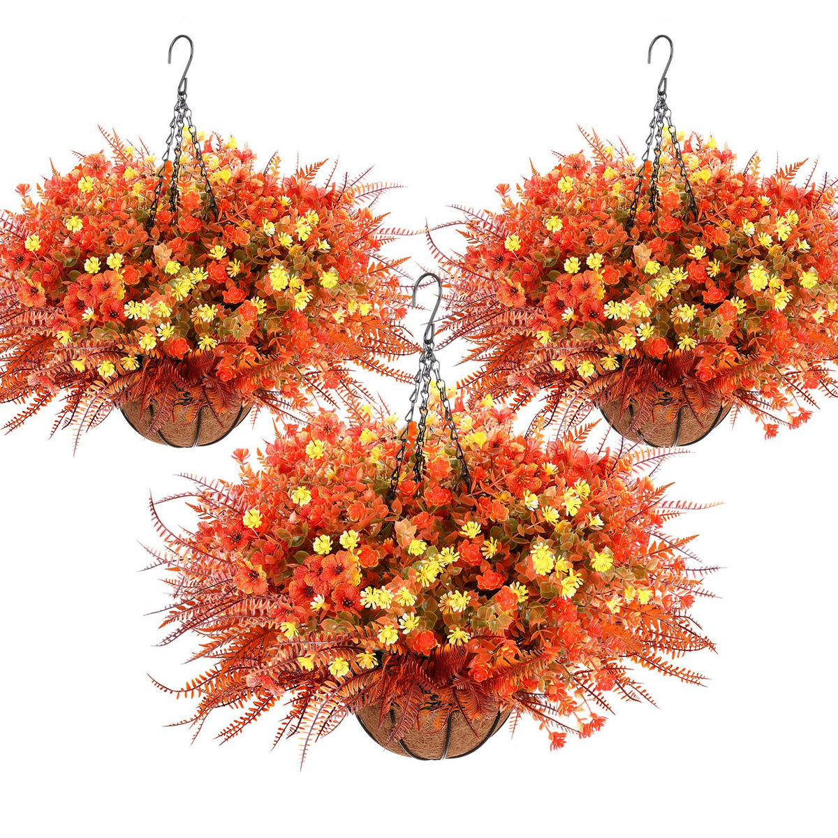 Suncalla 3 Set 20'' Fall Hanging Baskets, Petunias, Lavender, Fern, Color 4