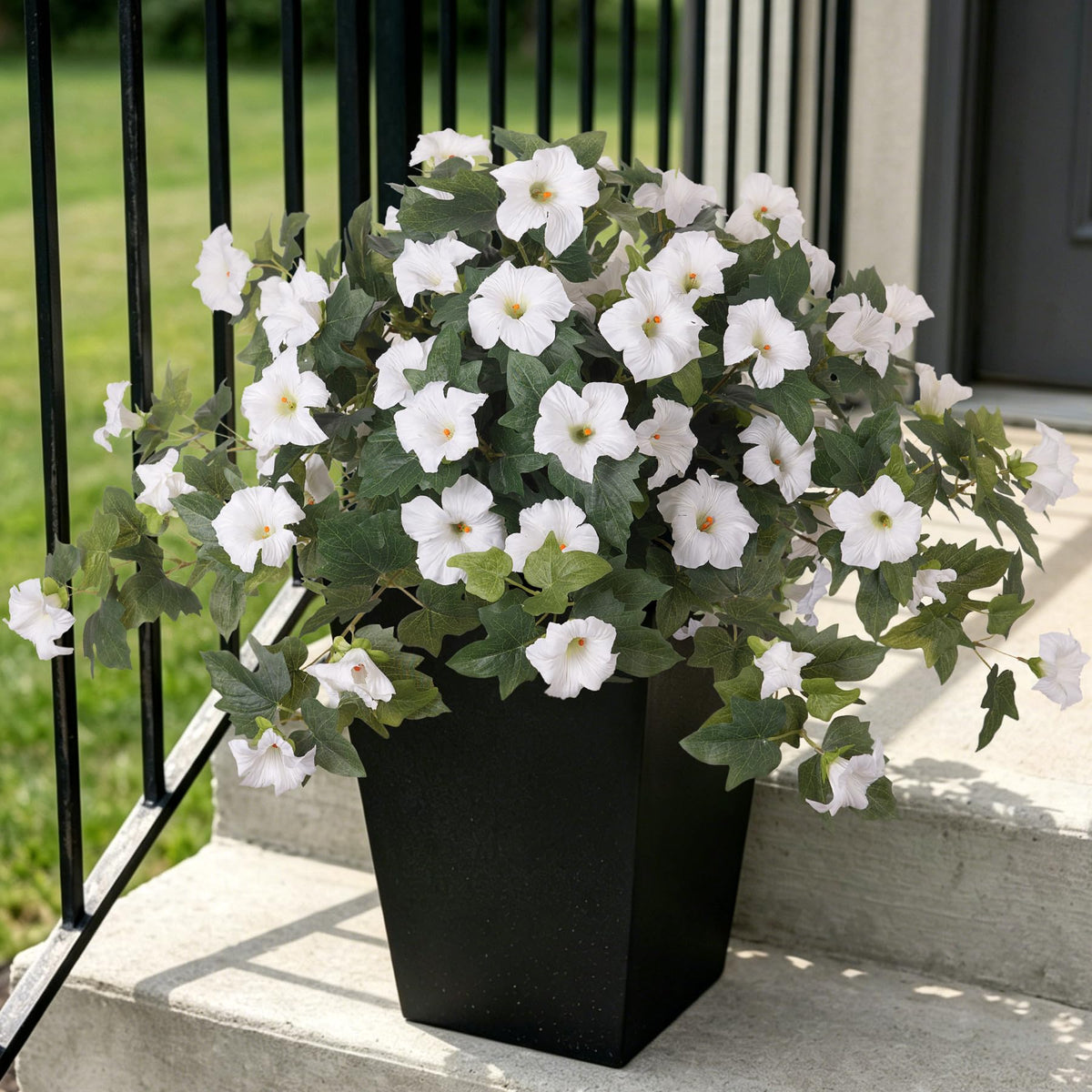 Ammyoo Artificial Hanging Fake Flowers with Basket Plants for Outdoor Decor