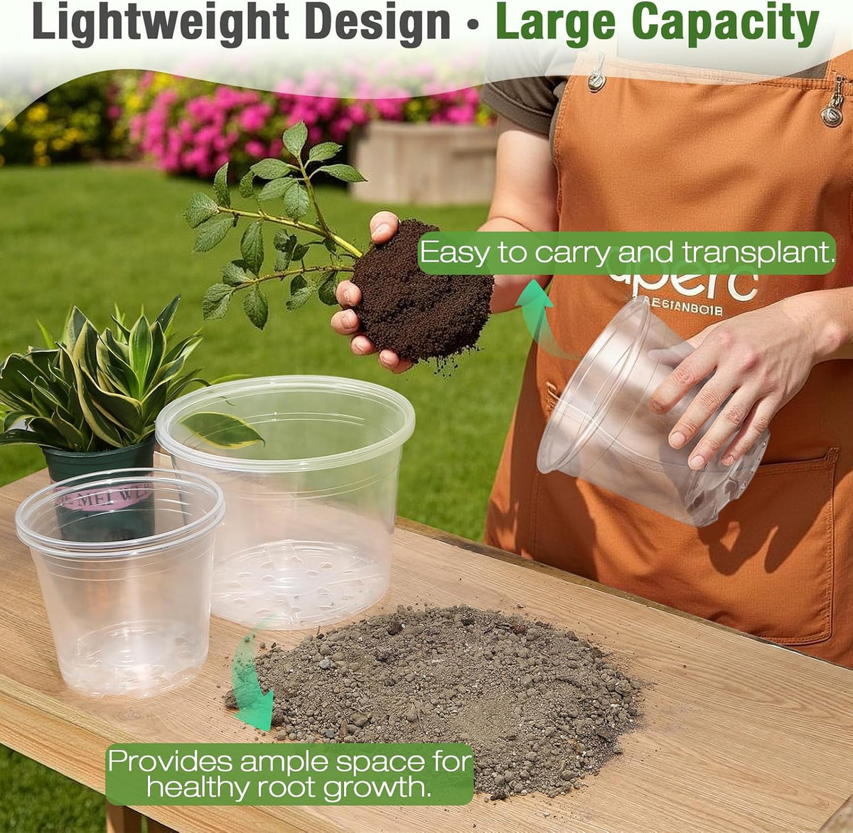 7/8/10 Inch Large Clear Nursery Pots with Drainage, 9 Pack Plastic Pots for Plants, Clear Plant Seedling Pots for Indoor & Outdoor Gardening (7 8 10 inch)