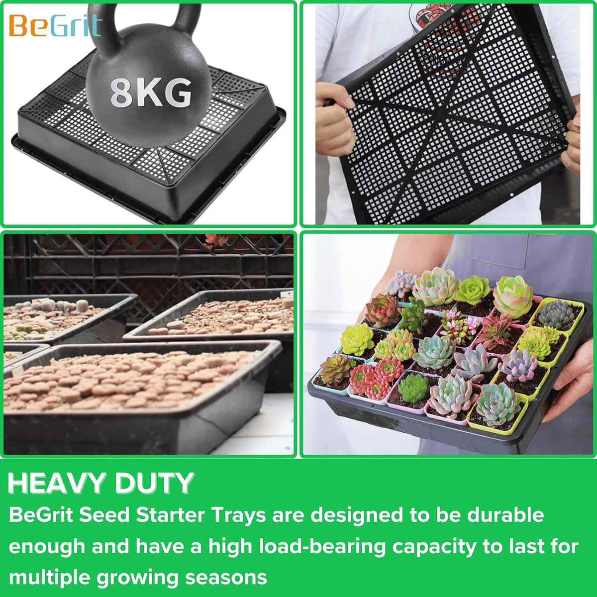BeGrit Seed Starter Trays Mesh Tray 10-Pack 15x12 inch Plastic Plant Trays Garden Seedling Starter Kit Succulent Transport Pots Bonsai Training Pots