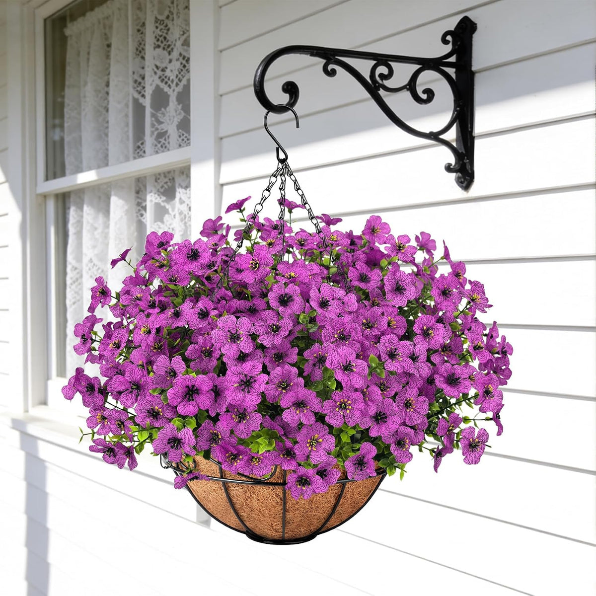 Roberly Artificial Hanging Flowers for Outdoors with Hanging Basket, Violet
