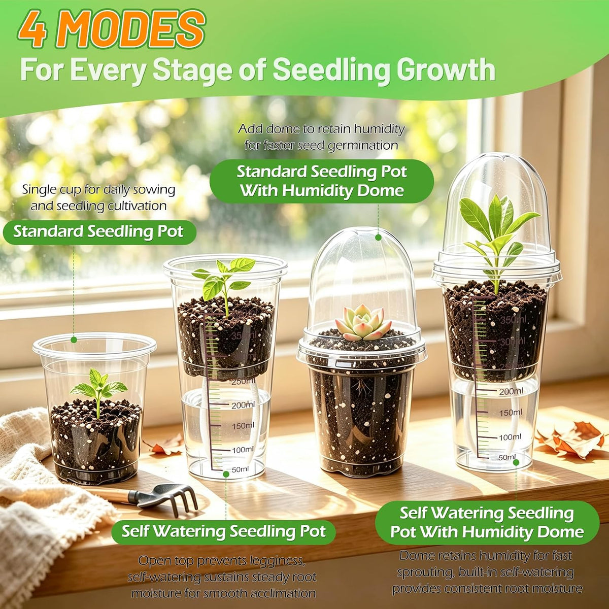 30 Pack 3.5" Self Watering Propagation Pots, Seed Starter Cups with Dome