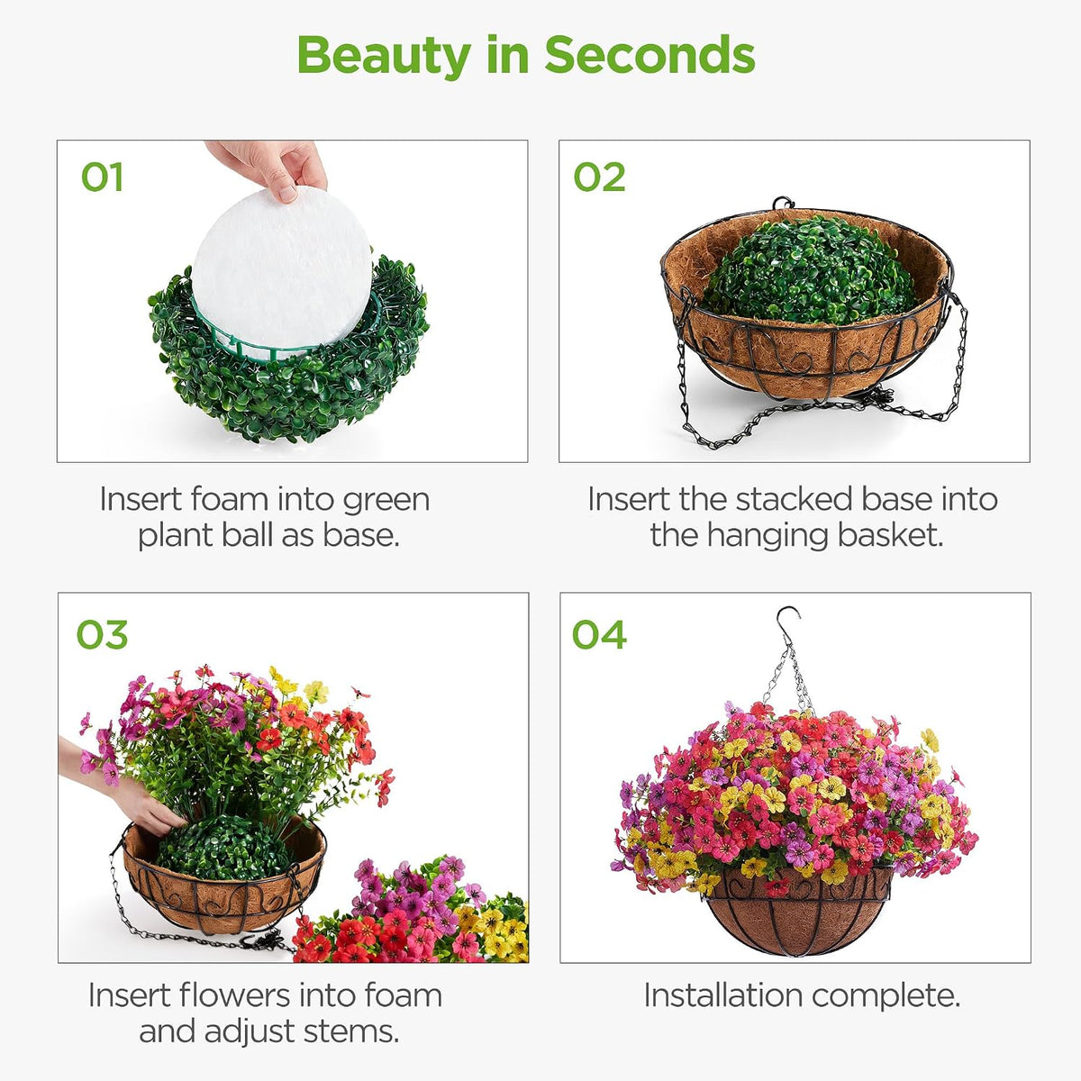 InnoGear Artificial Hanging Flowers for Outdoors Fake Plants Baskets 4 Hues