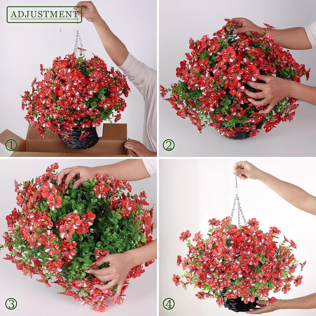 2PCS Fake Eucalyptus Silk Flower Hanging Plant for Porch Decor(Red)