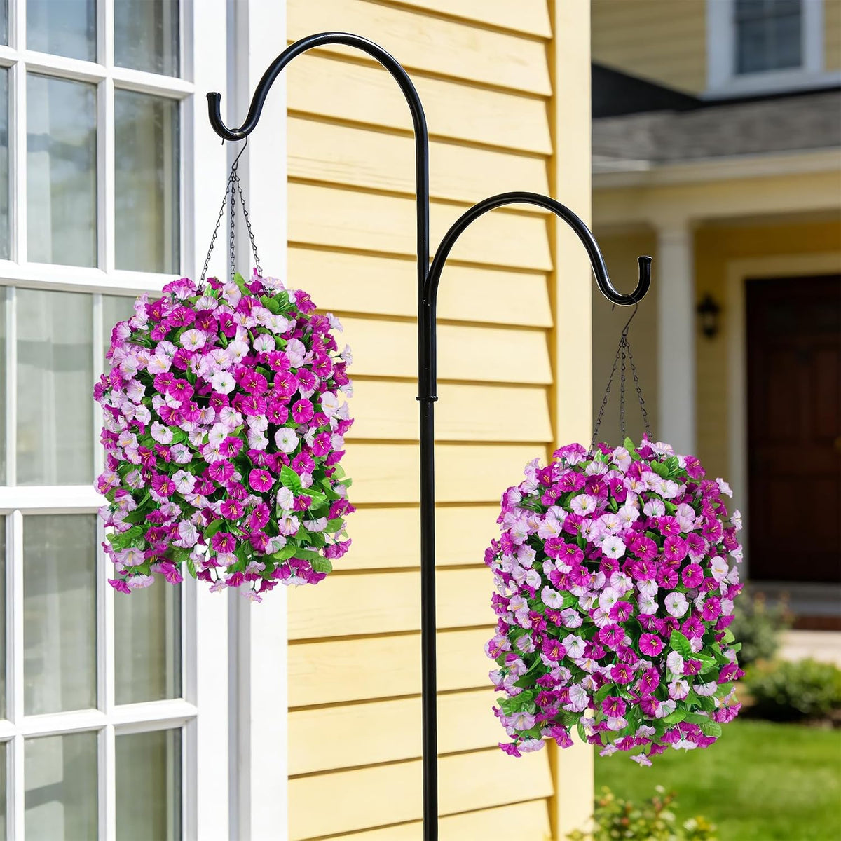 Artificial Flowers with Hanging Basket, Outdoor Faux Plants UV Resistant