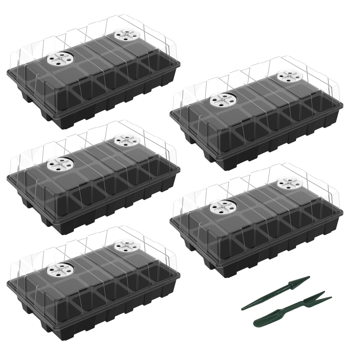 Gardzen 5 Pack Seed Starter Trays with Vented Domes 150 Cell Black