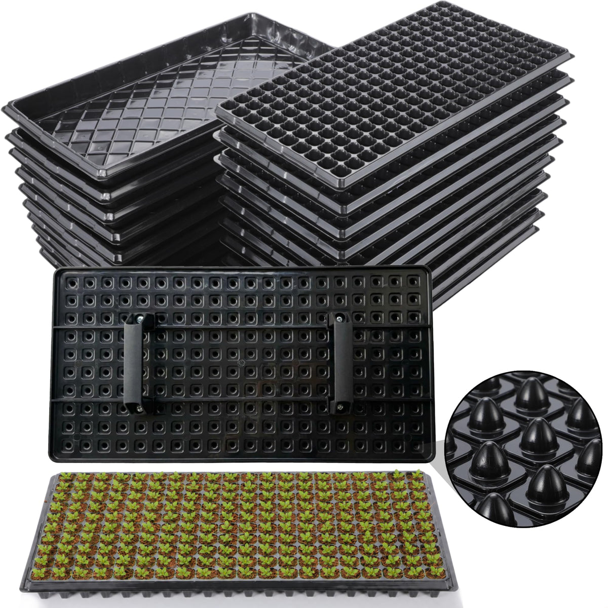 20Pack 72-Cell Seed Starter Trays with Base Tray & Dibber for Gardening.