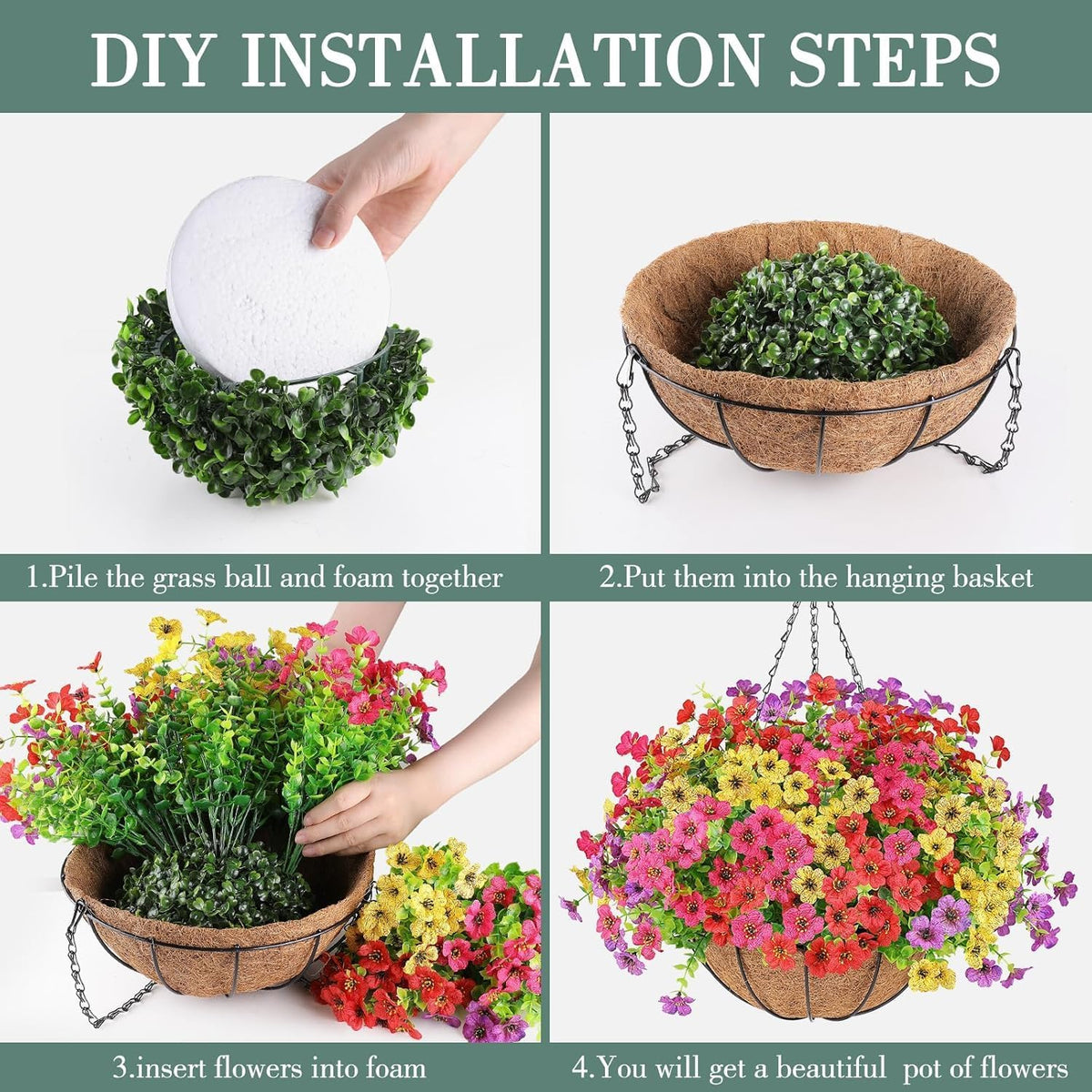 AGIRL 2 Set Artificial Hanging Flowers with Baskets for Outdoors