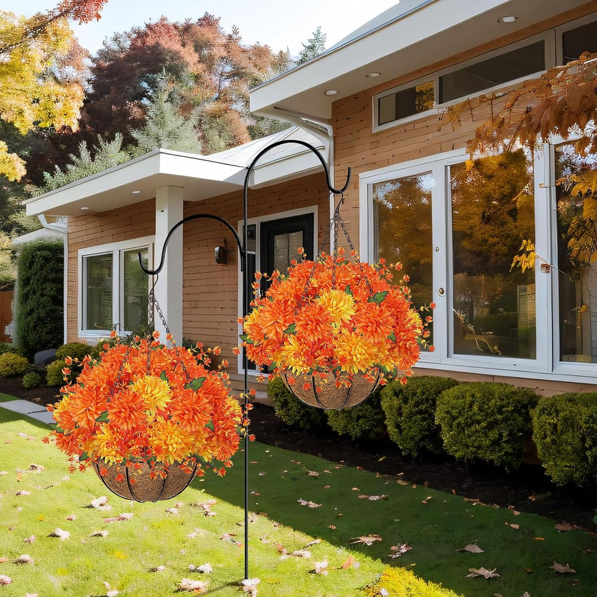 1PCS Fall Hanging Basket Artificial Mums for Outdoors Porch Decor