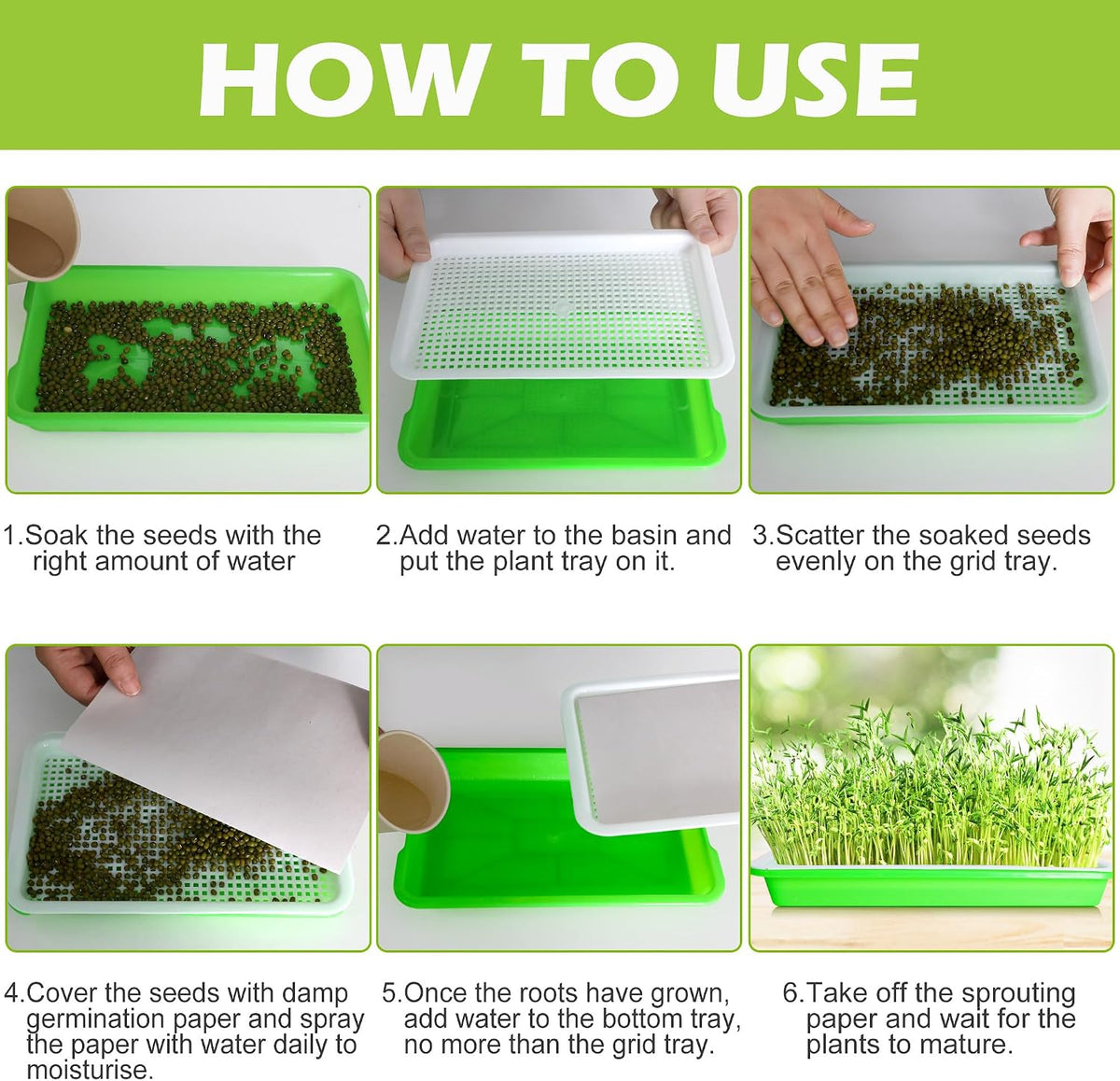 10 Pack Seed Sprouter Tray, Wheatgrass Tray Sprouter Microgreen Growing Kit