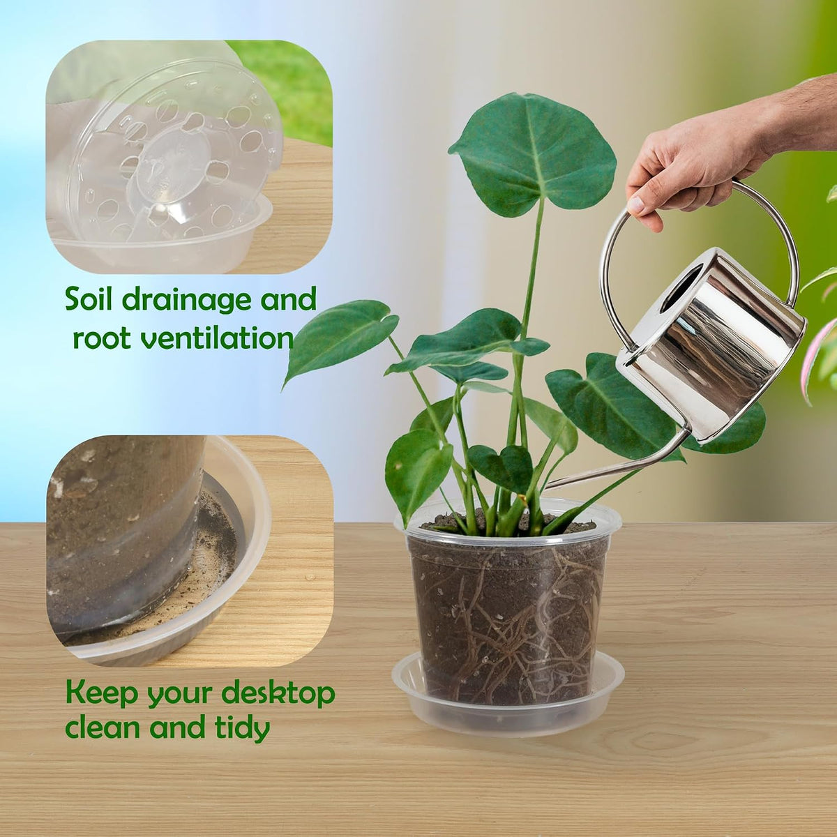 20 Pack 4 Inch Clear Nursery Pots with Drainage and 20 Pack Plant Saucers, Plant Pots for Plants Transparent Potting Containers for Plants Seeding Starter Pot (Clear, 4 Inch)