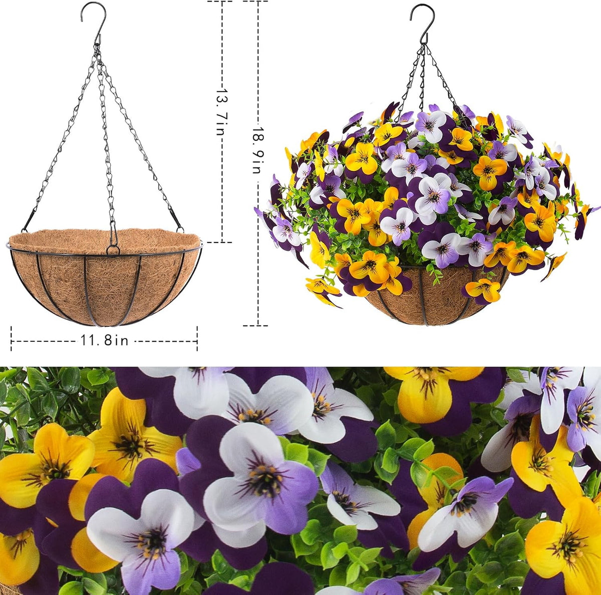 lovemoon 2 Set Artificial Outdoor Pansy Flowers with Hanging Baskets