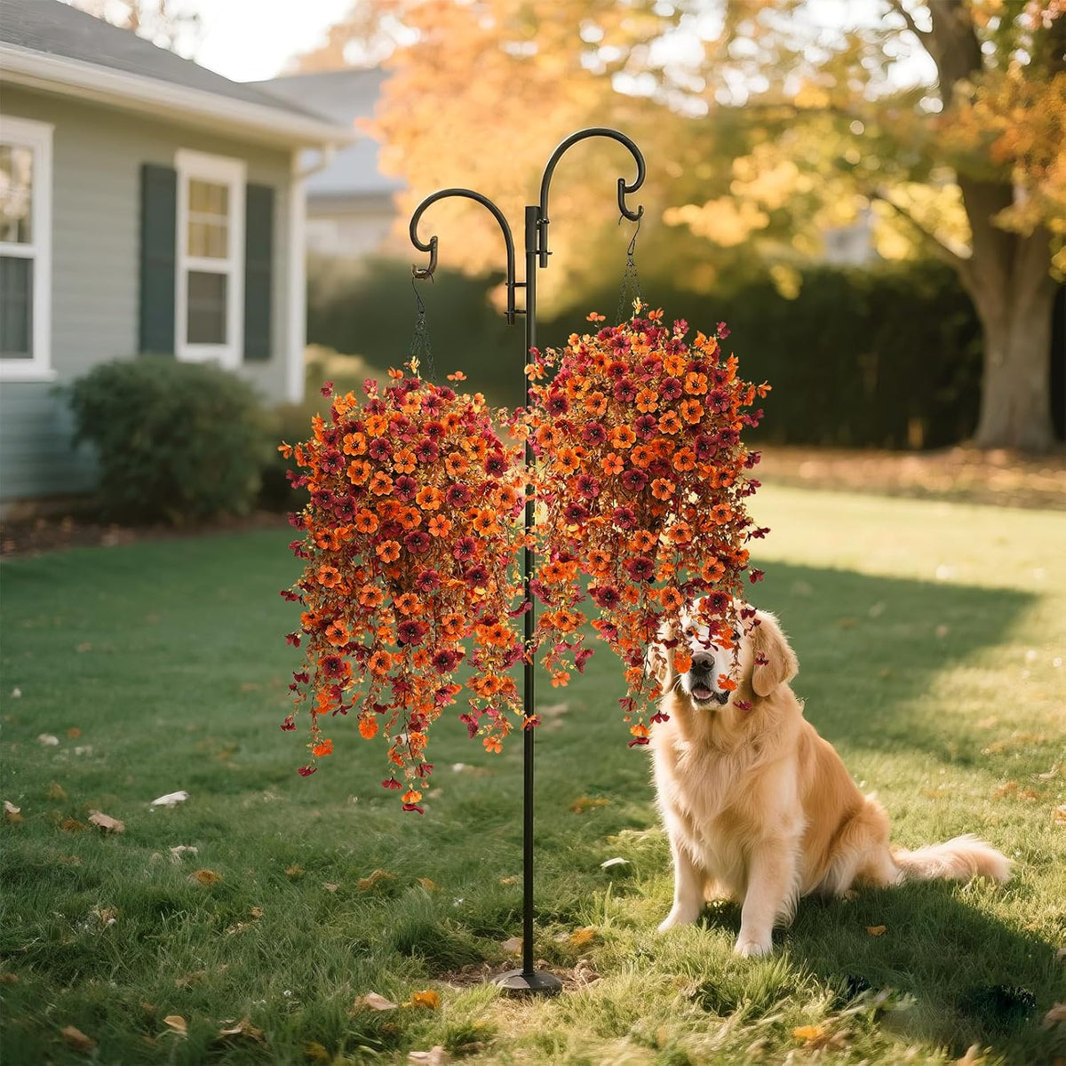 Fake Mums Fall Artificial Hanging Flowers Baskets for Outdoor Decoration