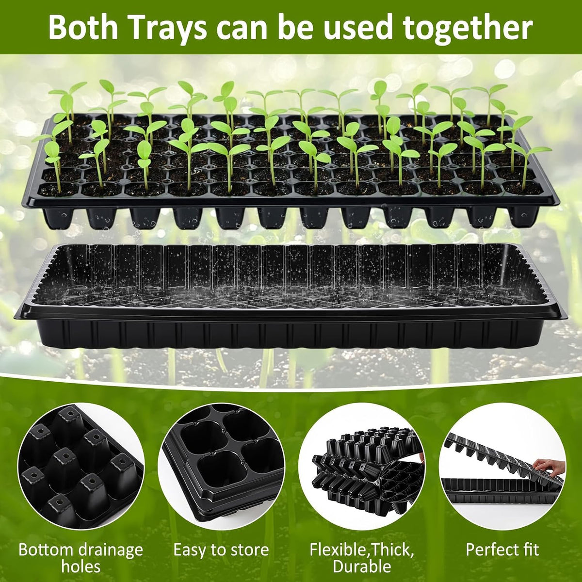A Set of 24 Seedling Trays, 72-Cell Thickened 1020-cell Seedling Trays, are Reusable and Suitable for Plant Germination, Propagation, Indoor greenhouses, and Gardening Supplies.
