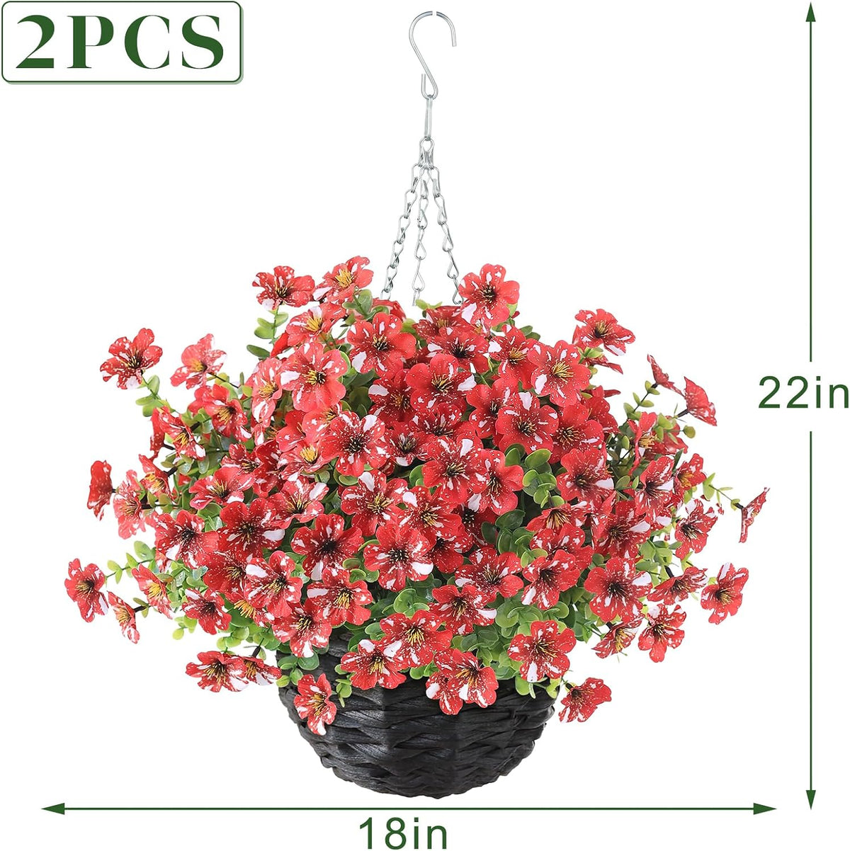 2PCS Fake Eucalyptus Silk Flower Hanging Plant for Porch Decor(Red)