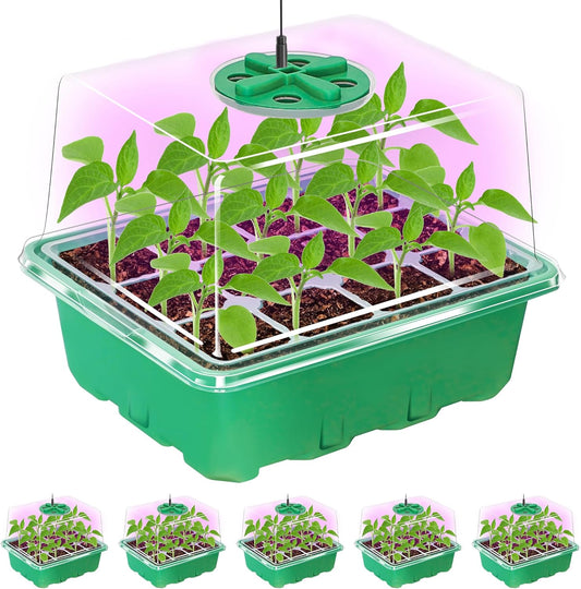 Bonviee Seed Starter Trays with 12-LED Grow Lights, Green, 5 Pack