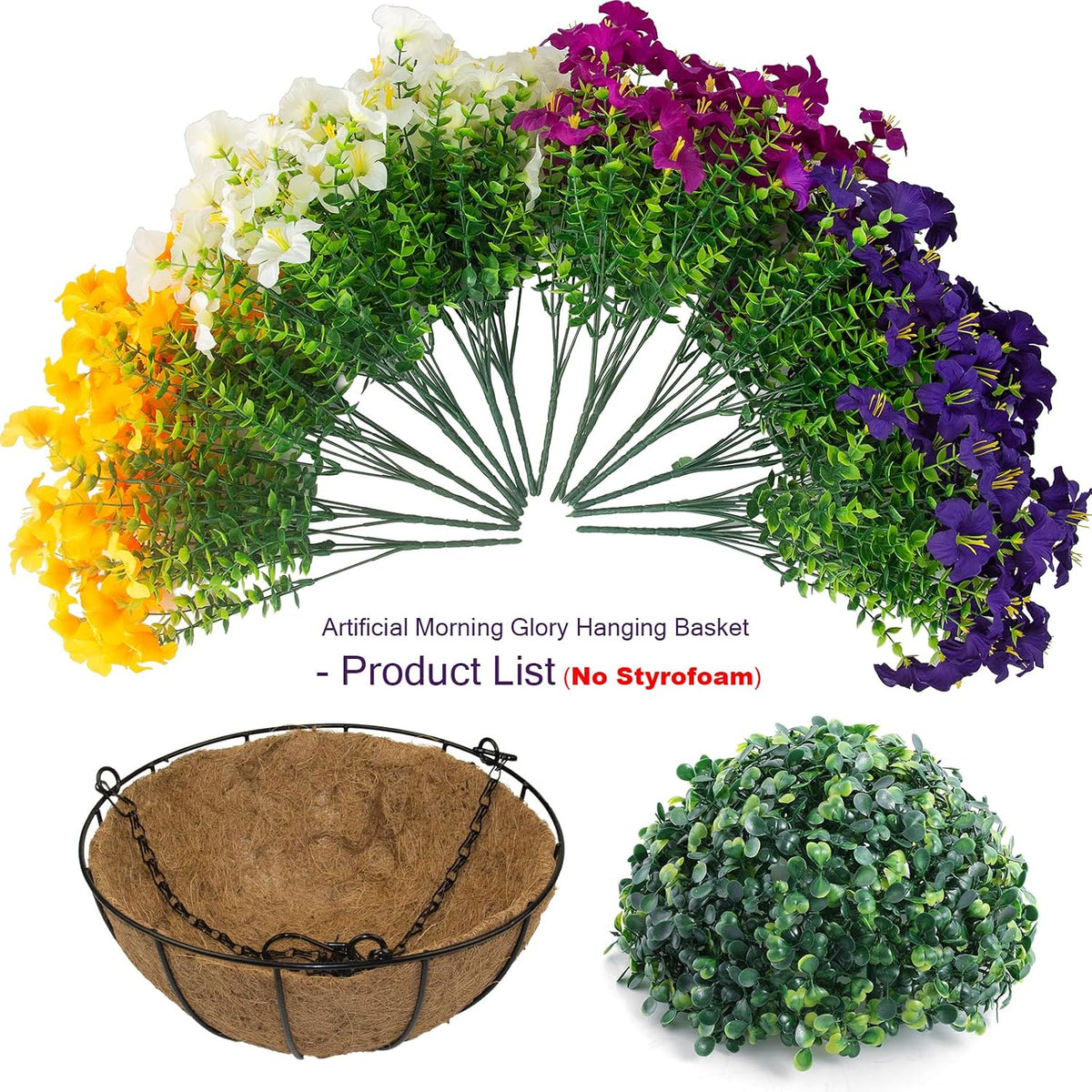 Daynight 2 Set Artificial Outdoor Hanging Baskets with 24 Pcs Petunias