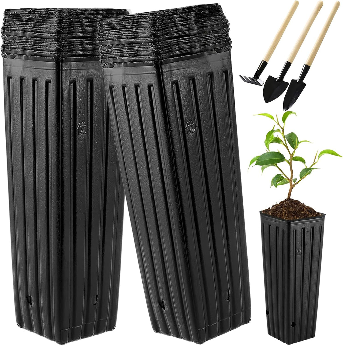 50 Pcs 12" Tall Tree Pots Plastic Deep Nursery Pots