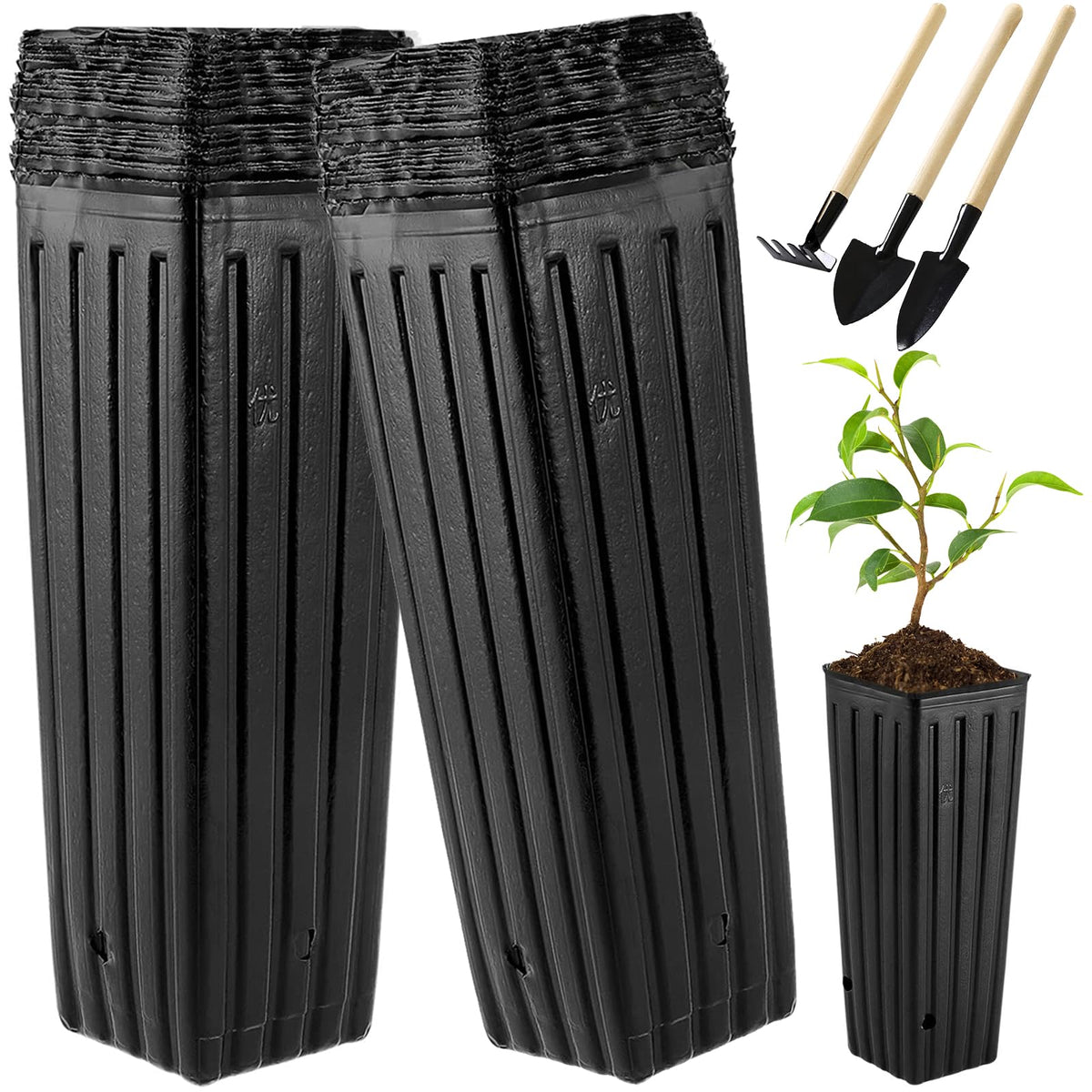 50 Pcs 12" Tall Tree Pots Plastic Deep Nursery Pots