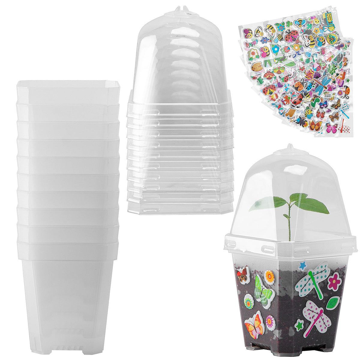 10 Pcs 3" Clear Plant Nursery Pot with Humidity Dome, Plastic Gardening Pot