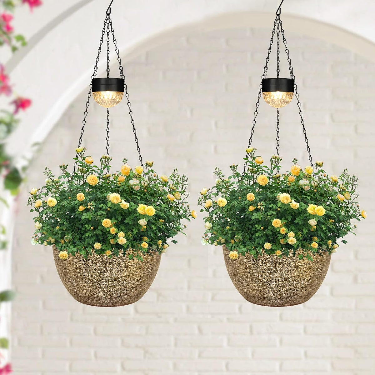 SUNNYPARK 2 Pack Solar Hanging Planters for Plants Outdoor