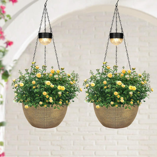 SUNNYPARK 2 Pack Solar Hanging Planters for Plants Outdoor