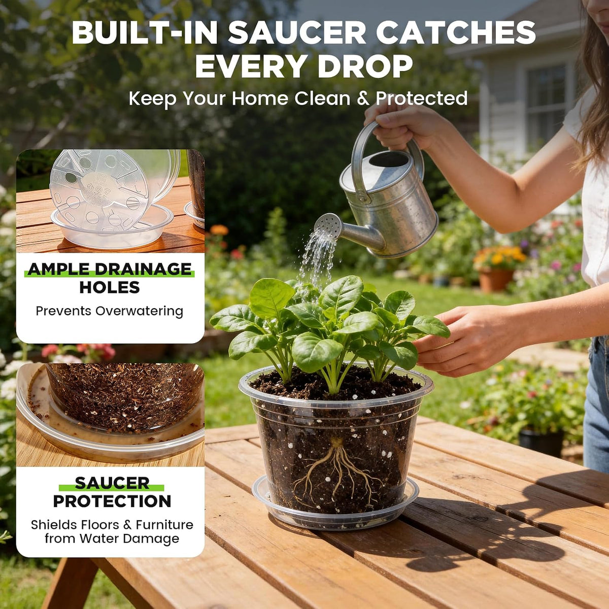 4/5/6 Inch Clear Nursery Pots with Drainage and Saucer for Multiple Crops
