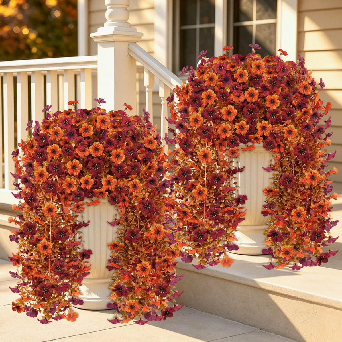 8PCS Artificial Fall Hanging Flowers for Outdoor Realistic hanging Mums