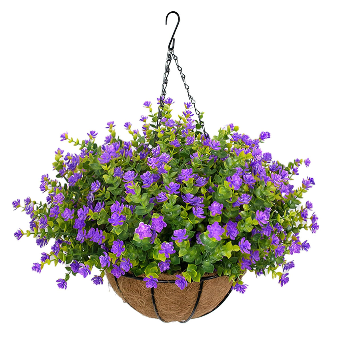 NETAP Artificial Hanging Flowers Basket for Outdoor, 16 Fake Flowers Look Real UV Resistant, Faux Hanging Plants for Porch, Balcony, Patio, Garden, Spring Summer Decor,White