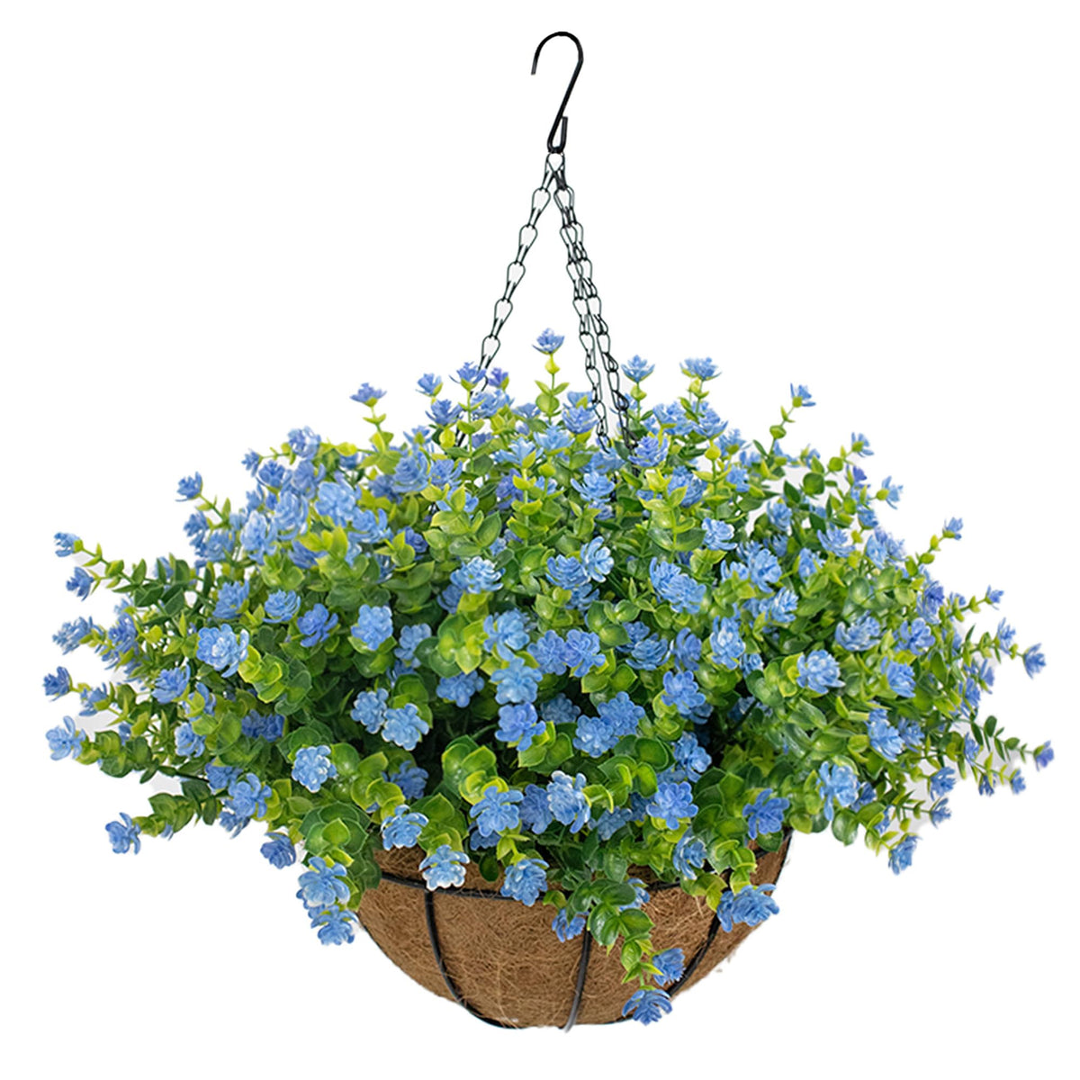 NETAP Artificial Hanging Flowers Basket for Outdoor, 16 Fake Flowers Look Real UV Resistant, Faux Hanging Plants for Porch, Balcony, Patio, Garden, Spring Summer Decor,White