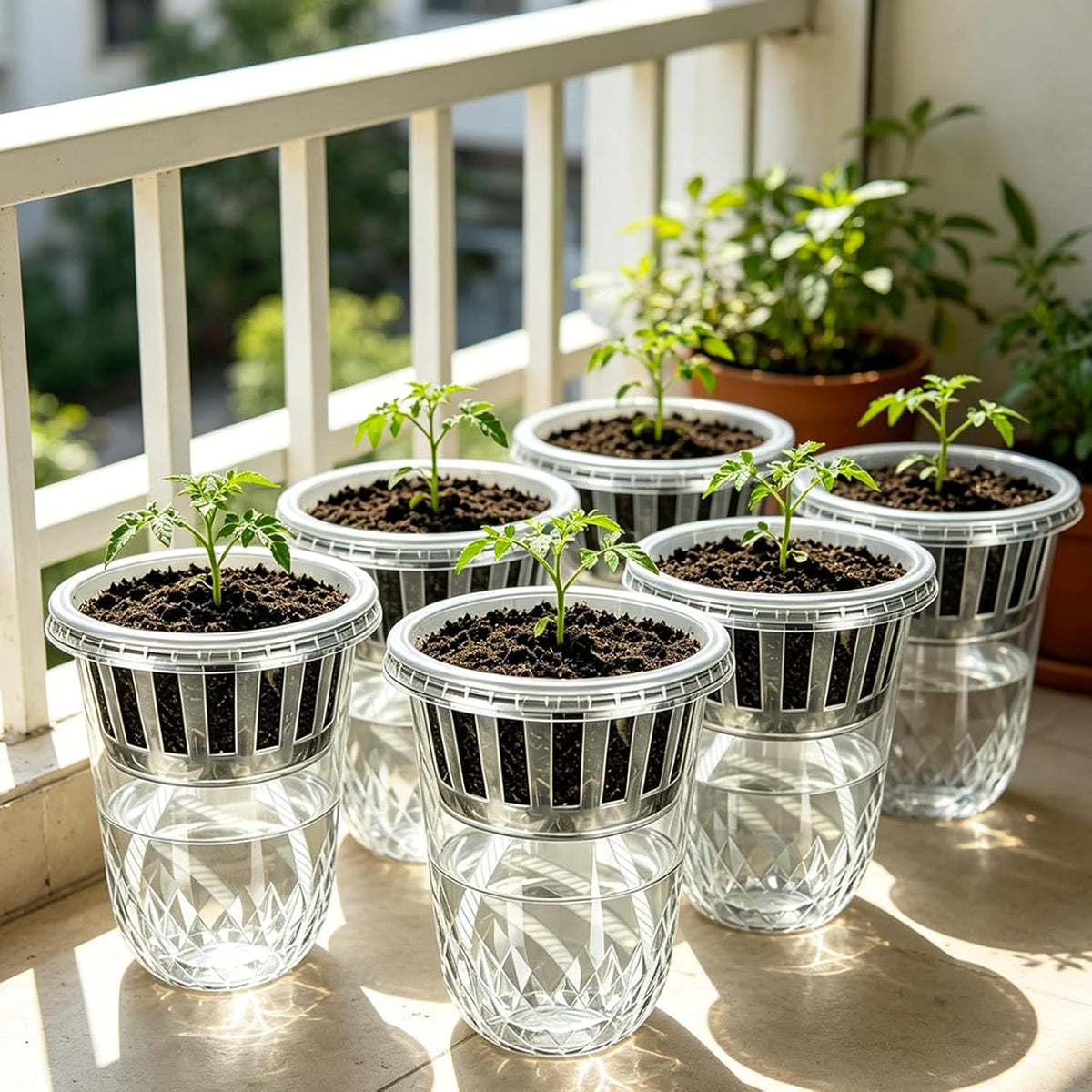 24 Pack 4 inch 500 ML Clear Self Watering Plant Pots, Transparent Plant Germination Nursery Pot, Seed Starting Container for Indoor Outdoor Planting Seedling, Diamond-Patterned
