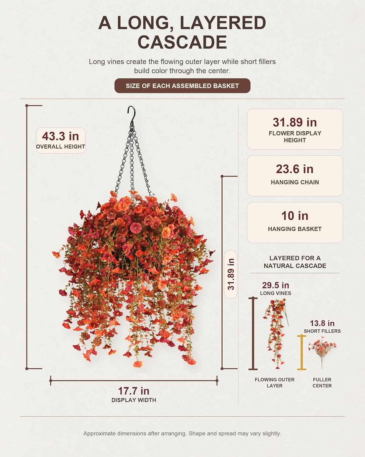 Artificial Fall Hanging Baskets for Outdoors,2 Pack Cascading Flowers