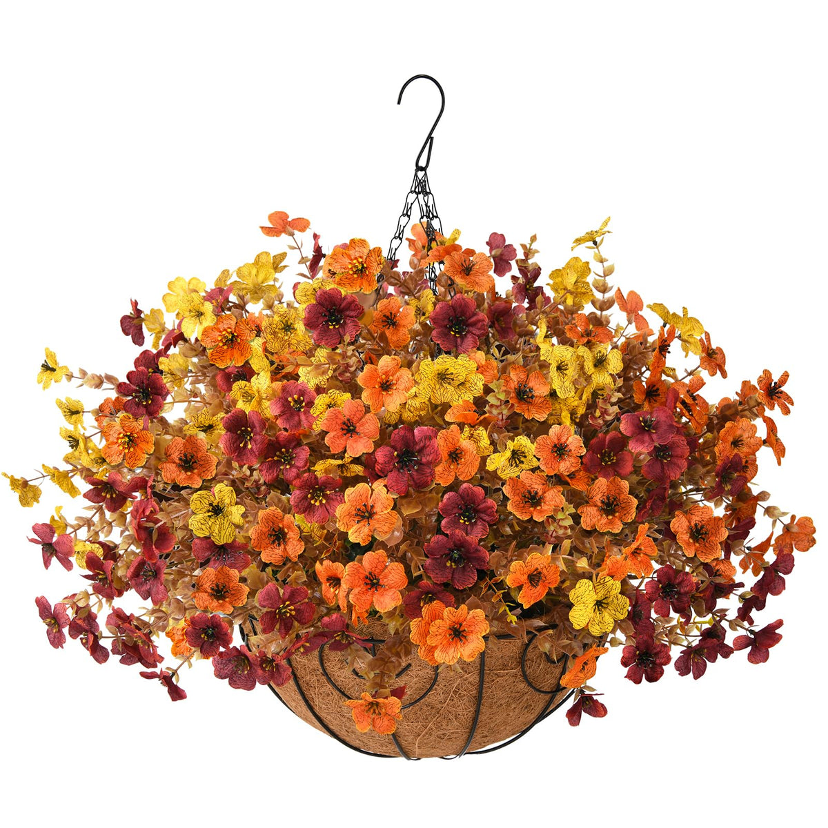 Fake Mums Fall Artificial Hanging Flowers Baskets for Outdoor Decoration