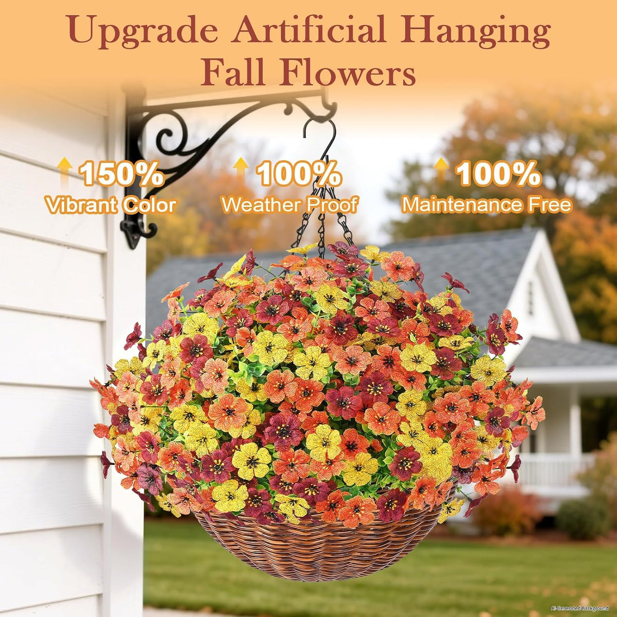 Yastouay 12 Bundles Fake Mums Fall Hanging Basket for Outdoor Decorations