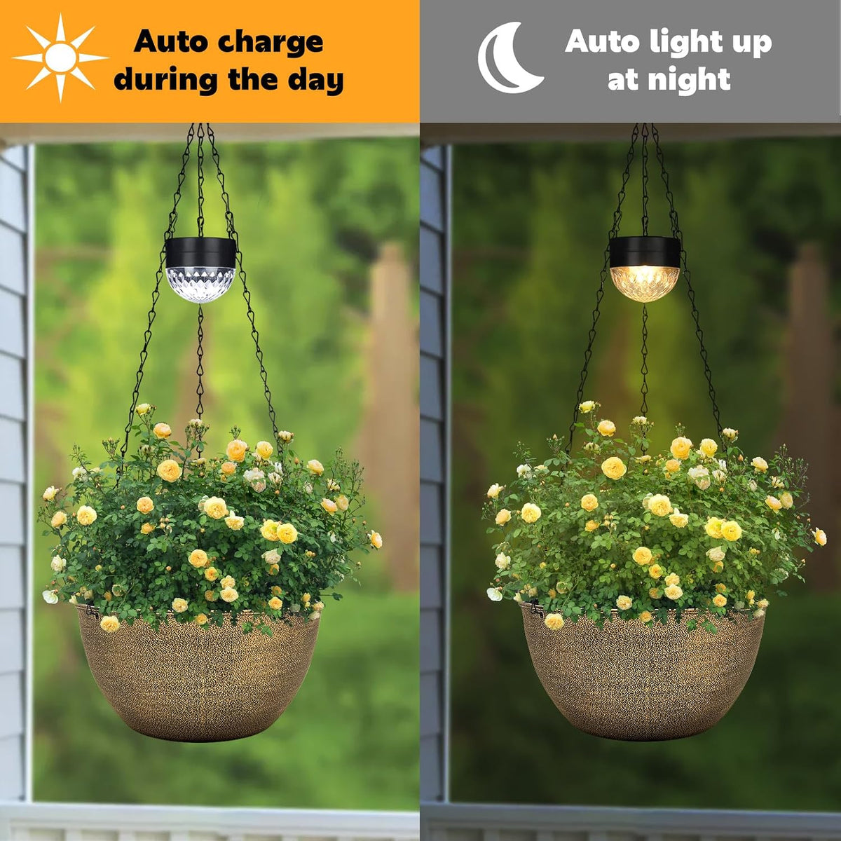 SUNNYPARK 2 Pack Solar Hanging Planters for Plants Outdoor