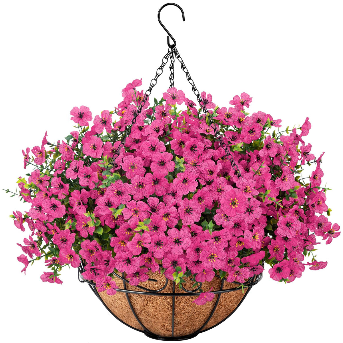 Roberly Artificial Hanging Flowers for Outdoors with Hanging Basket, Violet