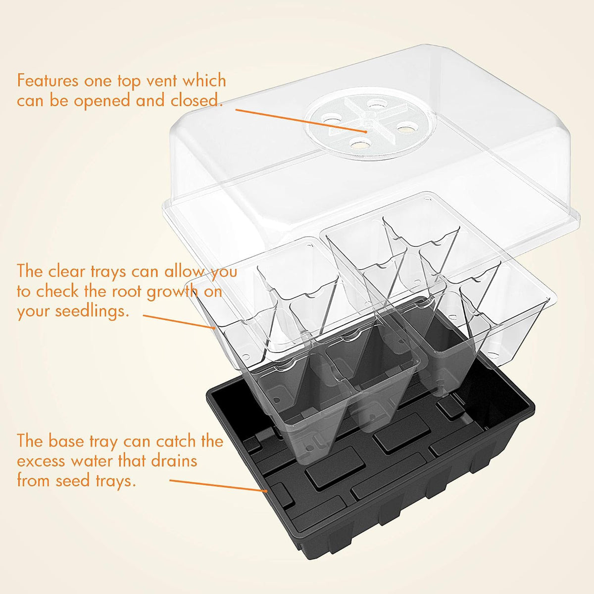 Gardzen 20 Pack Seed Starter Trays with Adjustable Vented Dome 240 Cell Clear