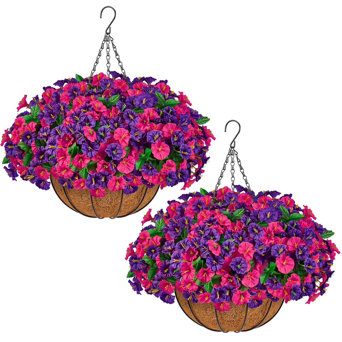 TTQ 2 Pack Artificial Hanging Flower Baskets for Outdoor Decor,Red
