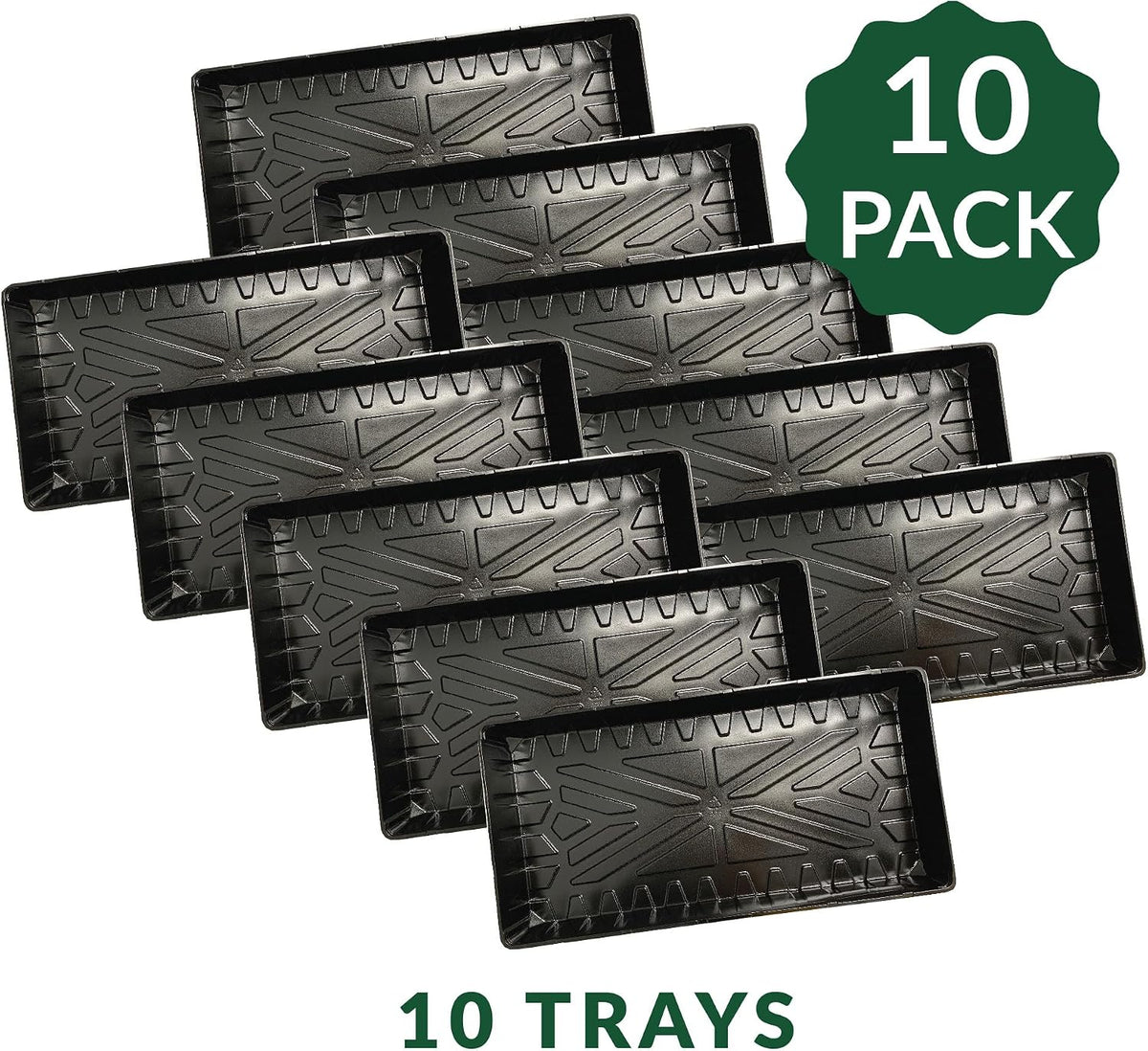 Jiffy Plant Germination Tray - Watertight, Lightweight - 10.75 x 21 in, 2 in Tall - 10-Pack - Plastic