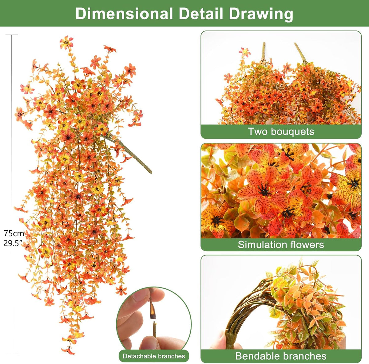 Artificial Fall Flowers for Decoration Fake Hanging Flowers Outdoors Decor