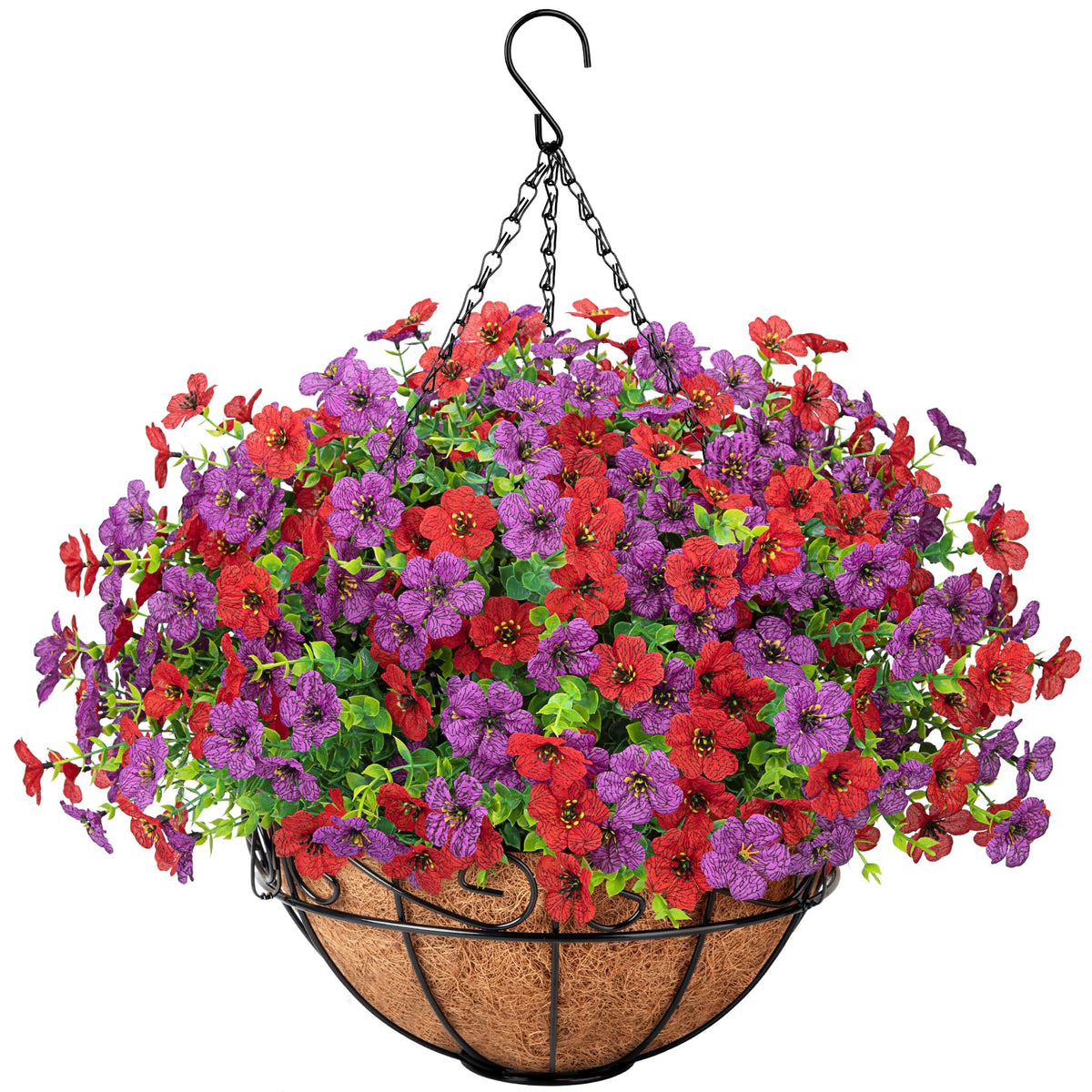 Artificial Fake Hanging Flowers Plants Basket Outdoors, Pink Purple