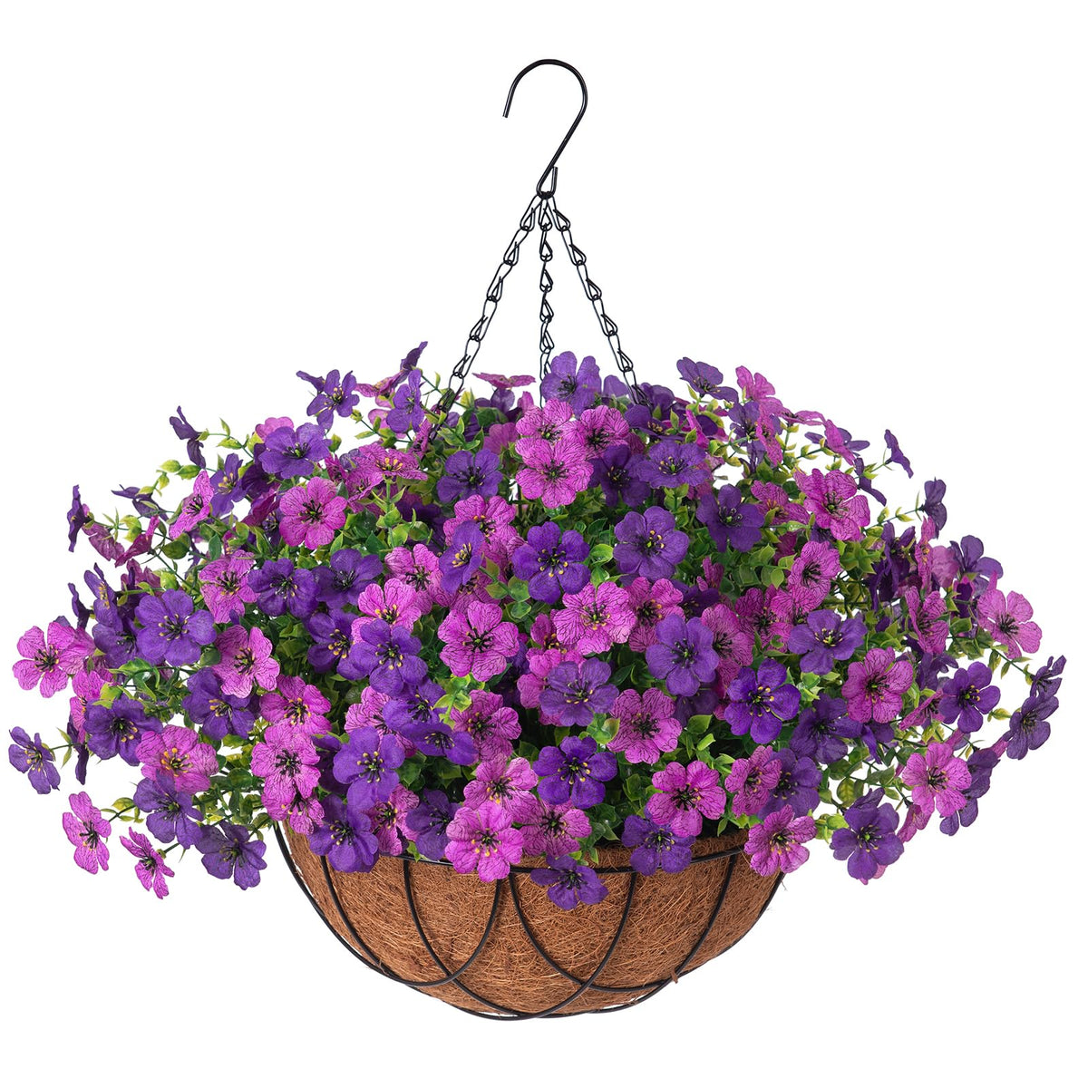 INXUGAO Artificial Fake Flowers Hanging Basket for Outdoor Decoration