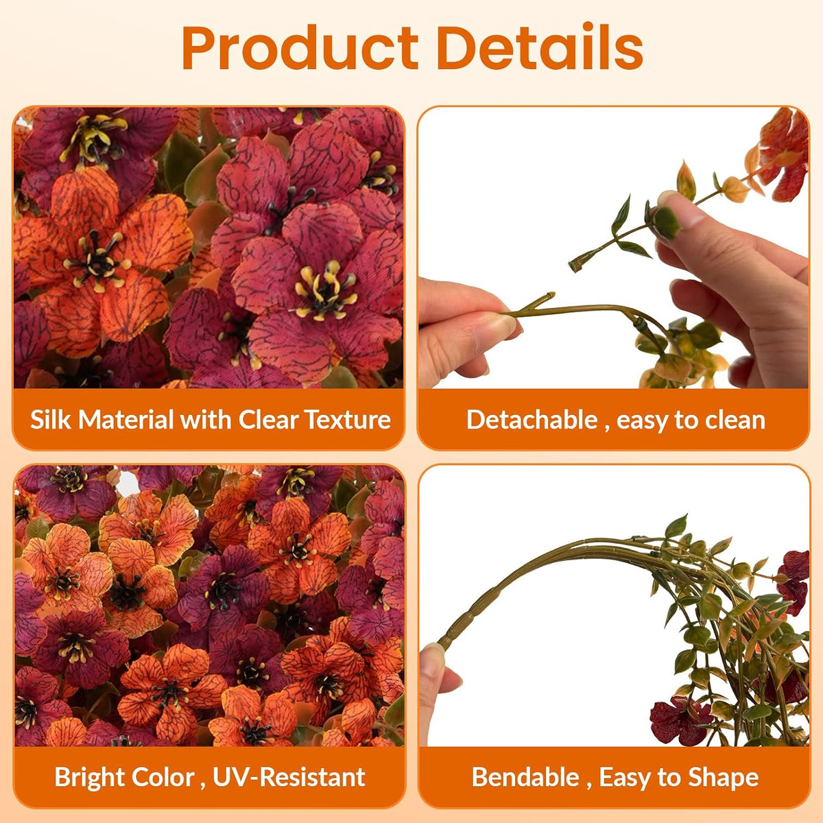 8PCS Artificial Fall Hanging Flowers for Outdoor Realistic hanging Mums