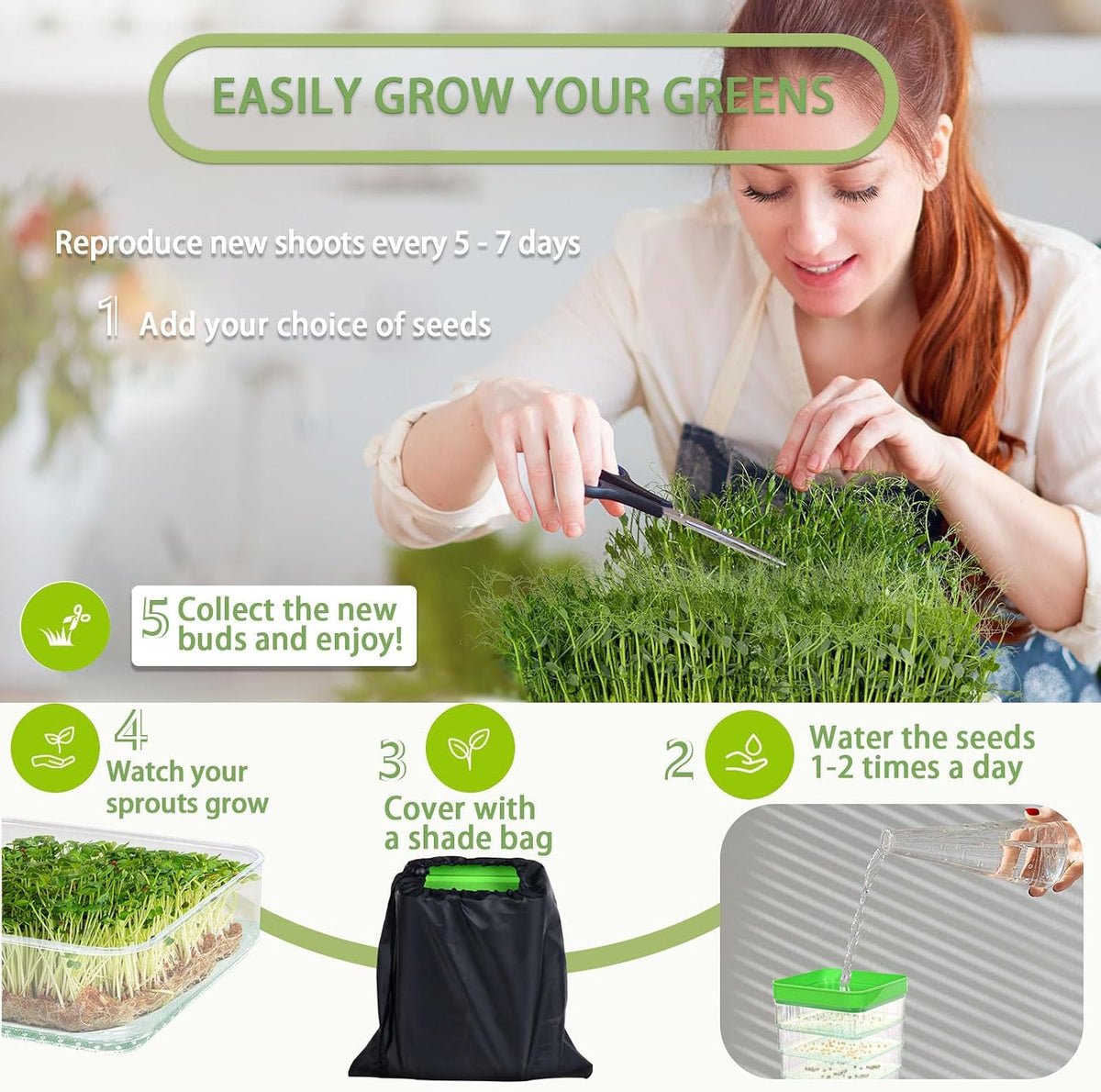 4-Tier Seed Sprouting Kit with Drain Holes and Drain Tray, Upgrade Stackable Microgreens Fresh Organic Bean Seed Sprouter Tray Ripple Soil-Free Sprouter Tray for Beans Alfalfa Seeds