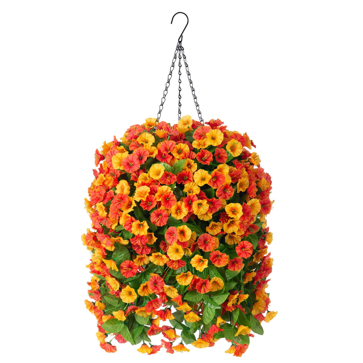 Artificial Flowers with Hanging Basket, Outdoor Faux Plants UV Resistant