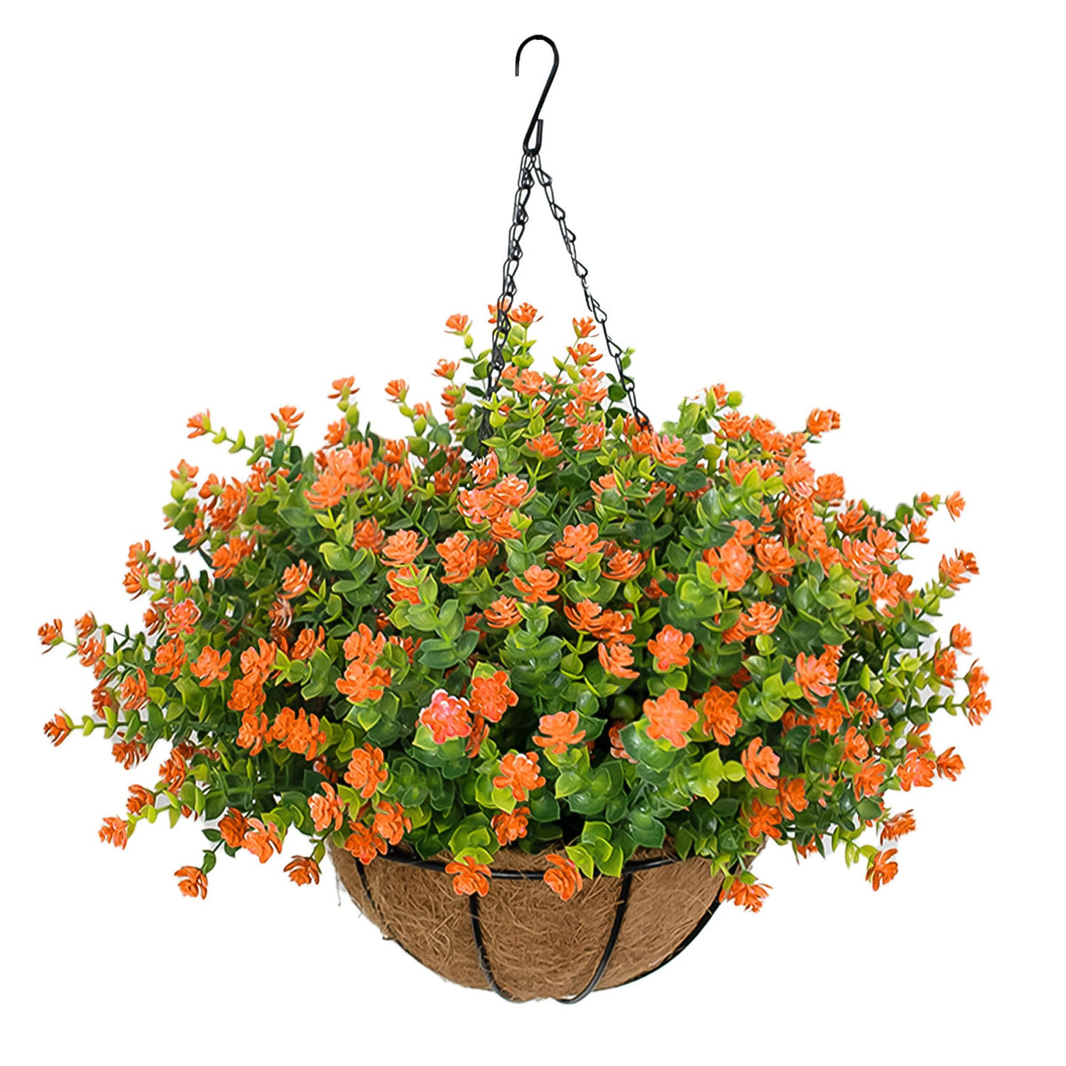 NETAP Artificial Hanging Flowers Basket for Outdoor, 16 Fake Flowers Look Real UV Resistant, Faux Hanging Plants for Porch, Balcony, Patio, Garden, Spring Summer Decor,White