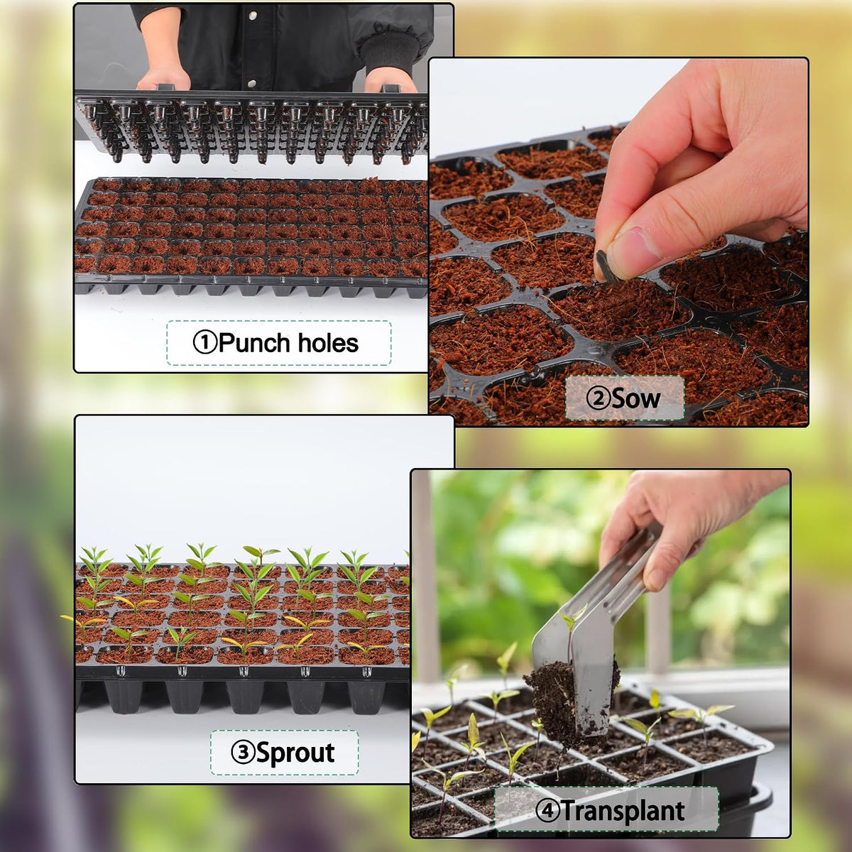 20Pack 72-Cell Seed Starter Trays with Base Tray & Dibber for Gardening.