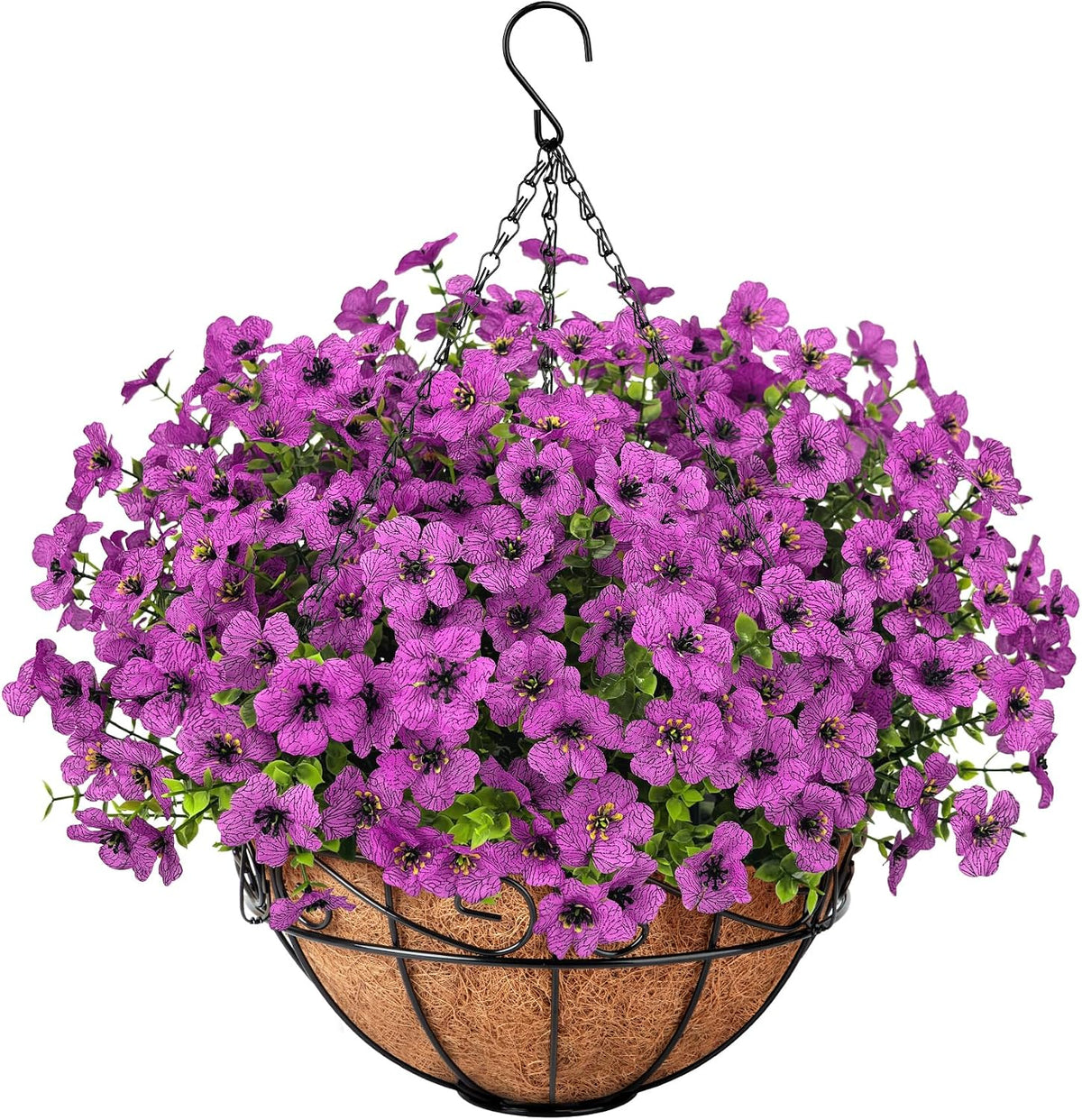 Roberly Artificial Hanging Flowers for Outdoors with Hanging Basket, Violet