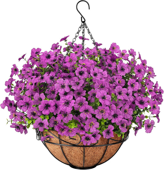 Roberly Artificial Hanging Flowers for Outdoors with Hanging Basket, Violet